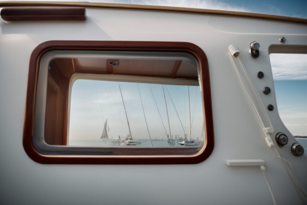 boat with frosted window film sailing Baltimore waters