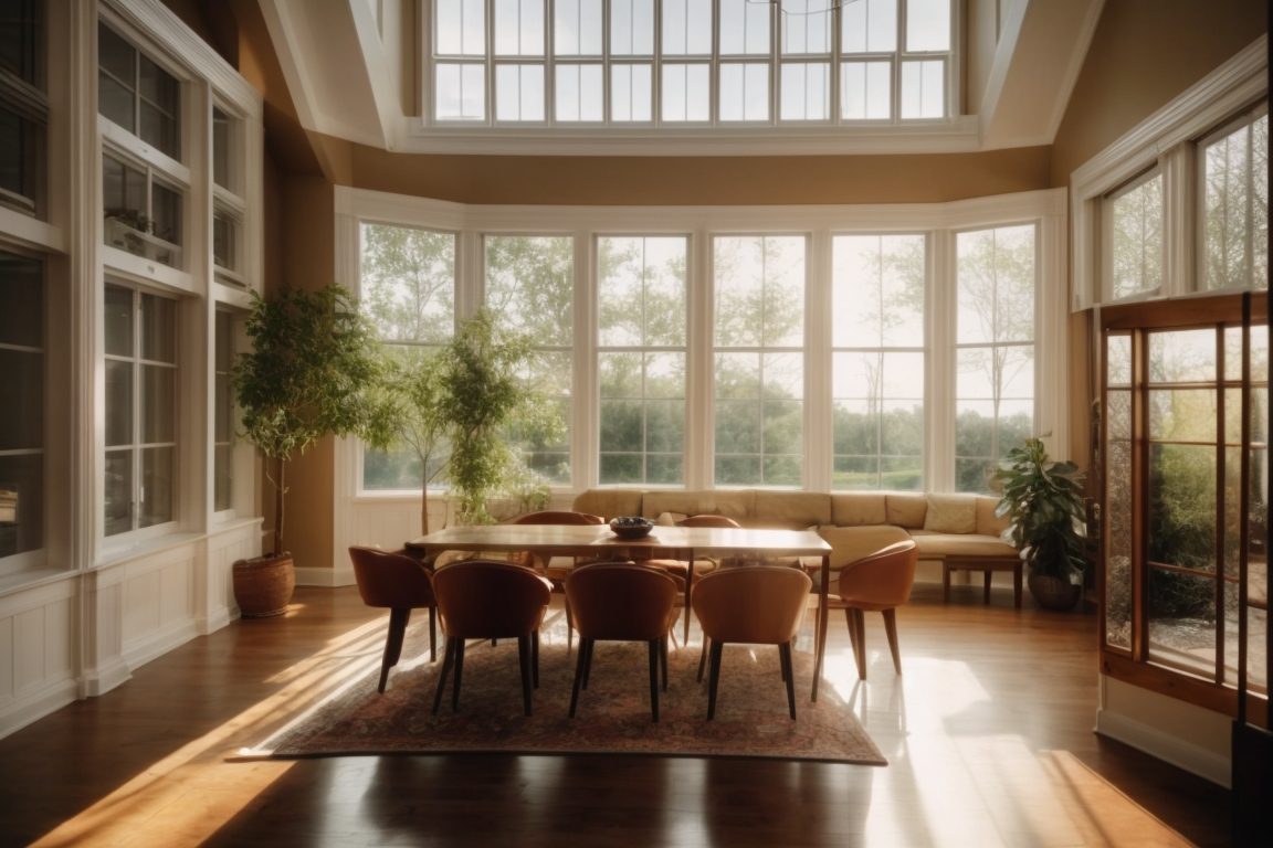 Baltimore home interior with heat blocking window film and sunlight streaming in