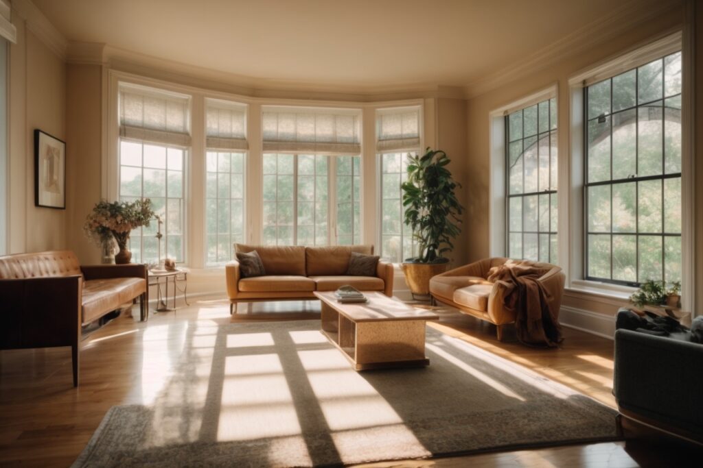 Baltimore home interior with sunlit windows and visible UV rays