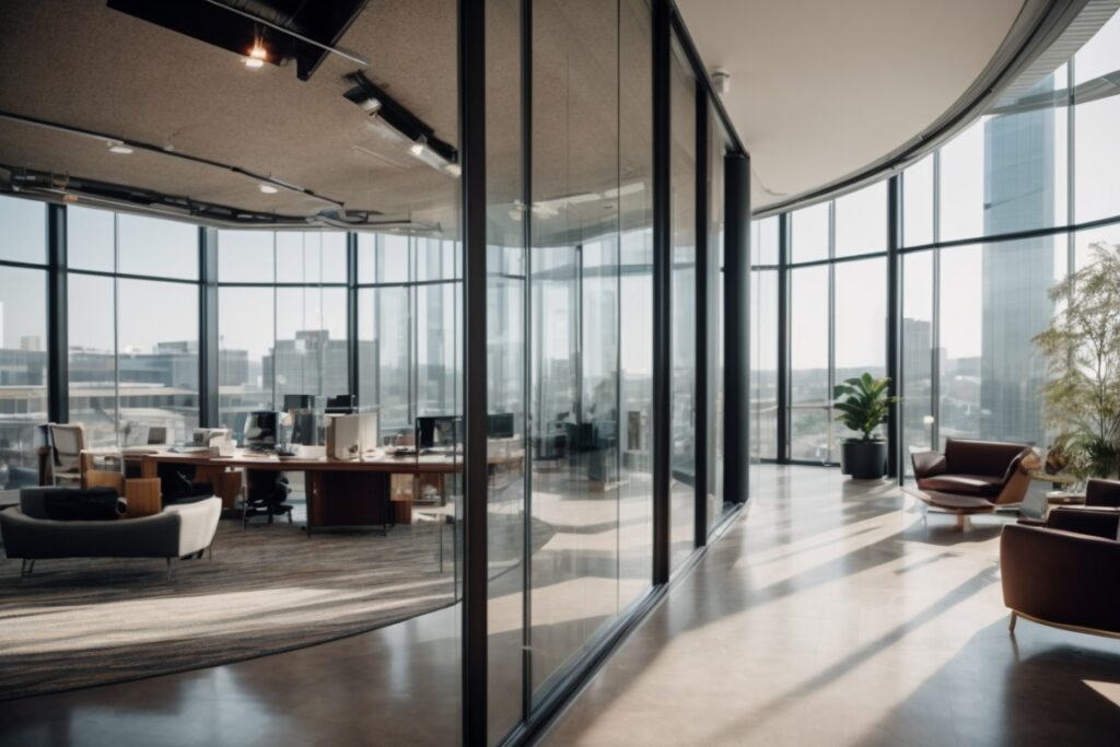 Baltimore office with high-end decorative window film, glare reduction, and energy saving features