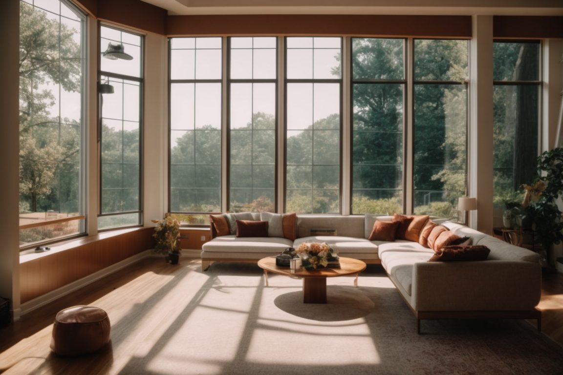 Baltimore home interior with tinted windows reducing sunlight