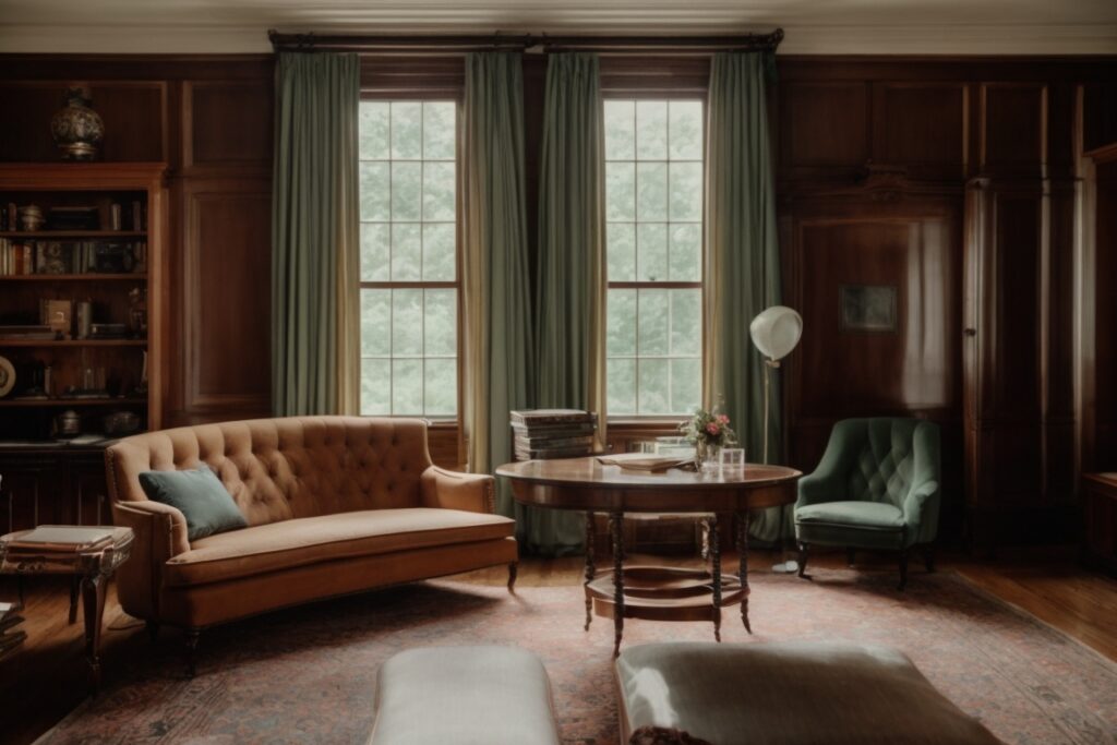 Baltimore historic home with tinted windows and classic furnishings