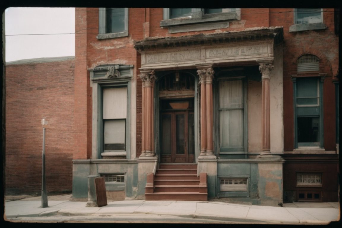 Historical Baltimore building with faded facade and UV damage