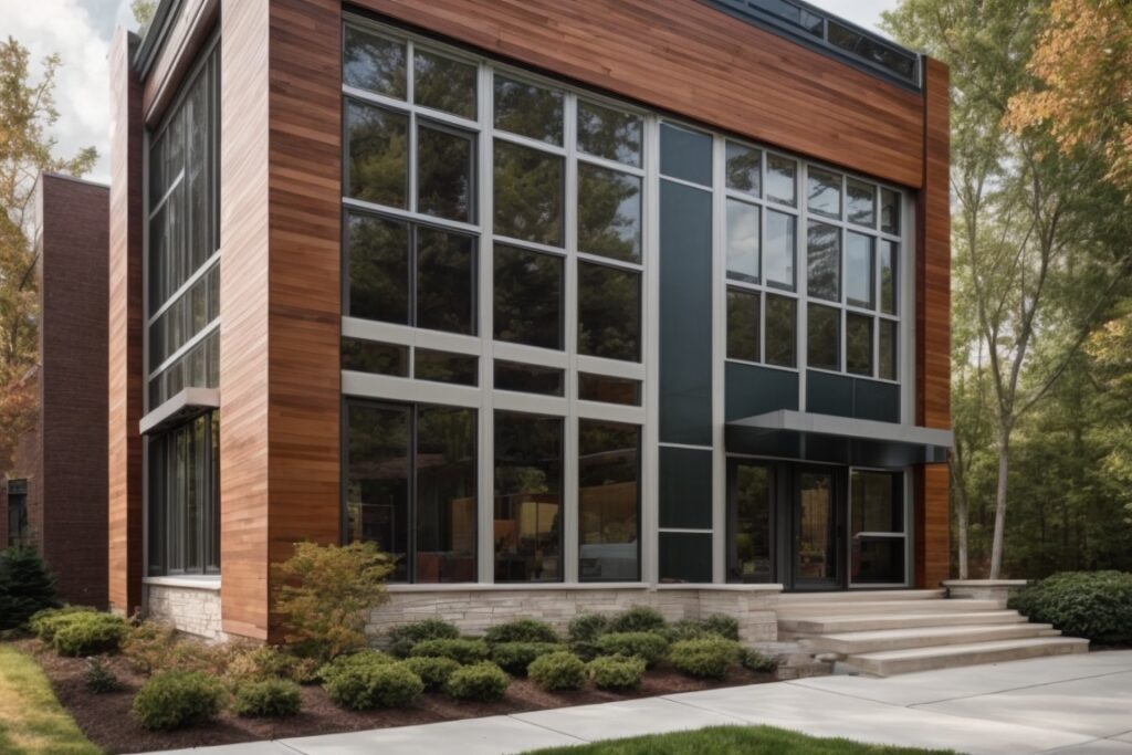Modern Baltimore home exterior with heat control window film